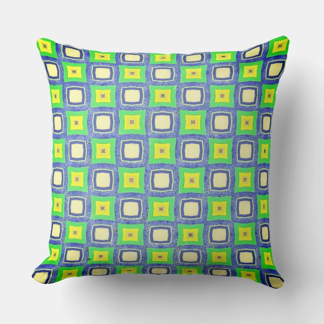 Chess Patterned Blue and Green Squares  Cushion (Front)