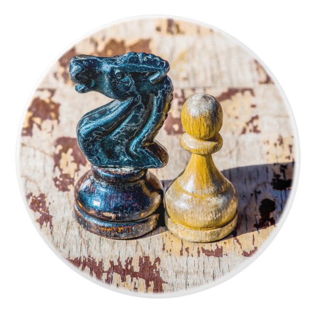 Chess Pawn and Knight - Veterans Ceramic Knob (Front)