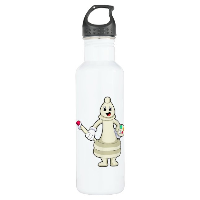 Chess piece Bishop as Painter with Brush & Colour 710 Ml Water Bottle (Front)