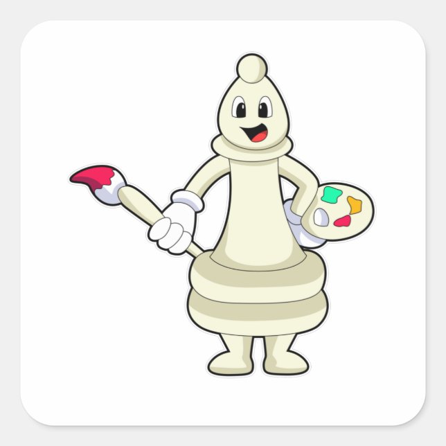 Chess piece Bishop as Painter with Brush & Colour Square Sticker (Front)