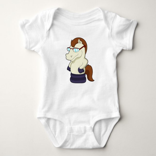 Chess piece Knight as Horse with Sunglasses Baby Bodysuit (Front)