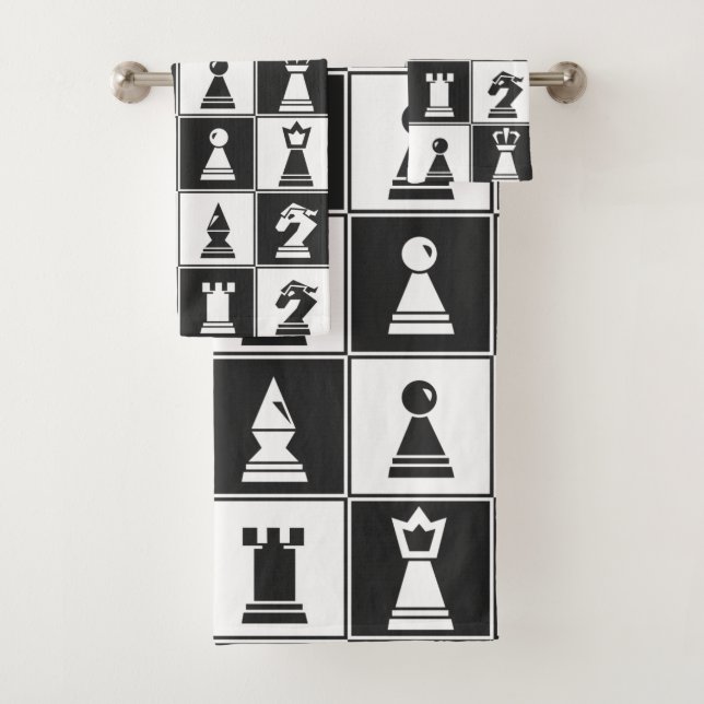 Chess Pieces Design Bath Towel Set (Insitu)