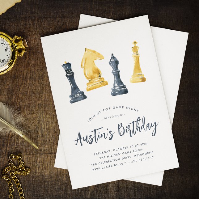 Chess Pieces Game Night Kids Birthday Party Invitation (Creator Uploaded)