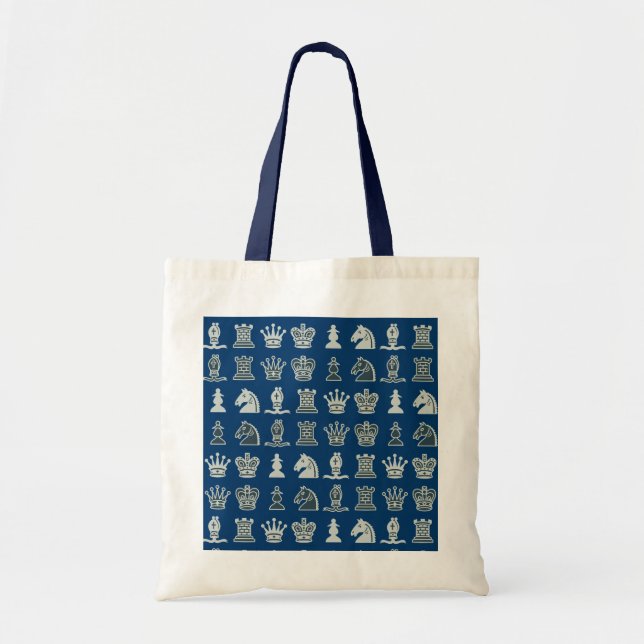 Chess Pieces in Rows Blue Bag (Front)