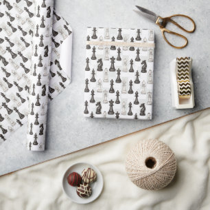 Chess Pieces Modern Black and White Classic Wrapping Paper