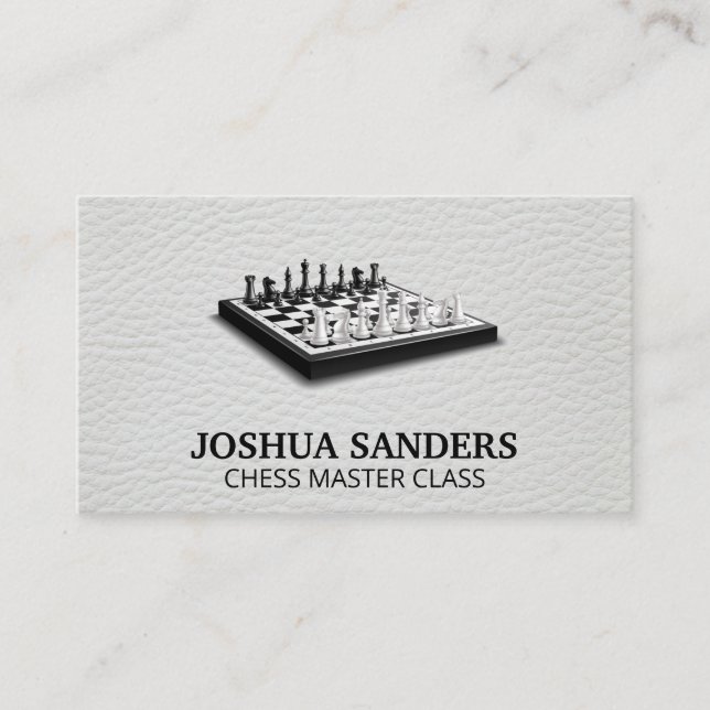 Chess Pieces on Board | Leather Background Business Card (Front)