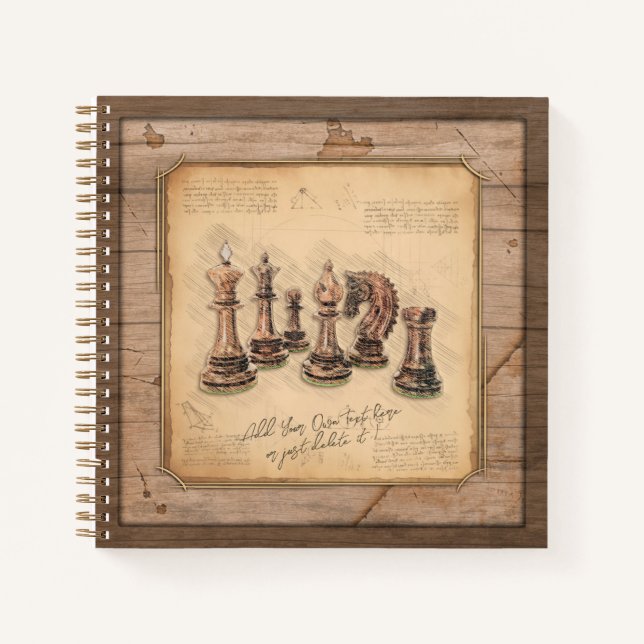 Chess Pieces on Grunge Wooden Board Player Gift Notebook (Front)