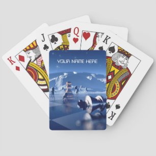 Chess pieces on planetscape. Personalised text Playing Cards