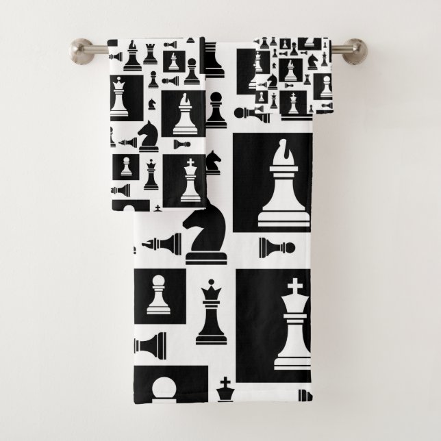 Chess Pieces Pattern - Black and white Bath Towel Set (Insitu)