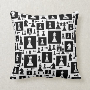 Chess Pieces Pattern - Black and white Cushion
