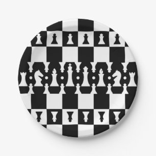 Chess Pieces Pattern - black and white Paper Plate