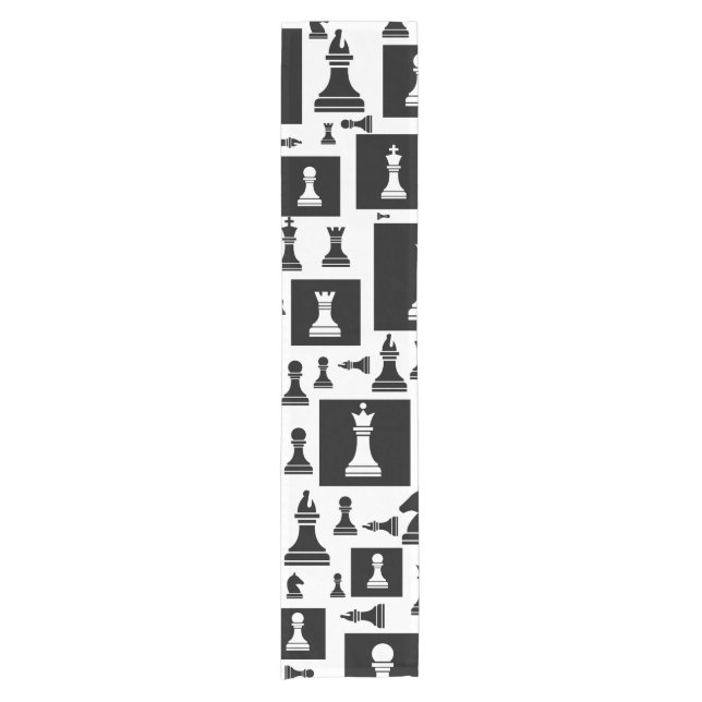 Chess Pieces Pattern - Black and white Short Table Runner (Front)