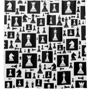 Chess Pieces Pattern - Black and white Shower Curtain