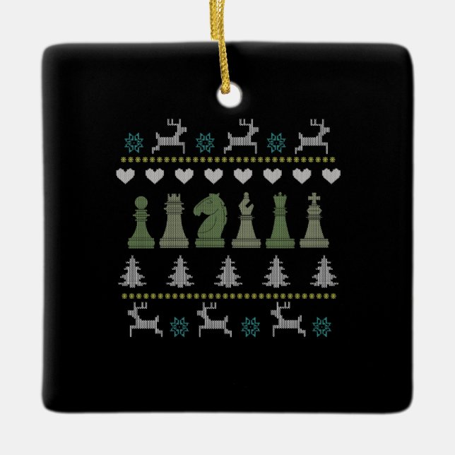 Chess Pieces Ugly Christmas Ceramic Ornament (Front)