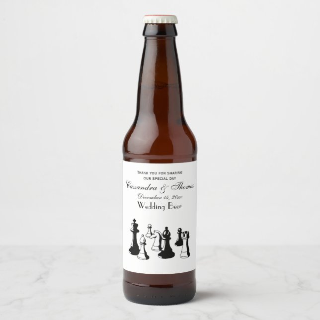 Chess Pieces Vintage Art #2 Beer Bottle Label (Front)