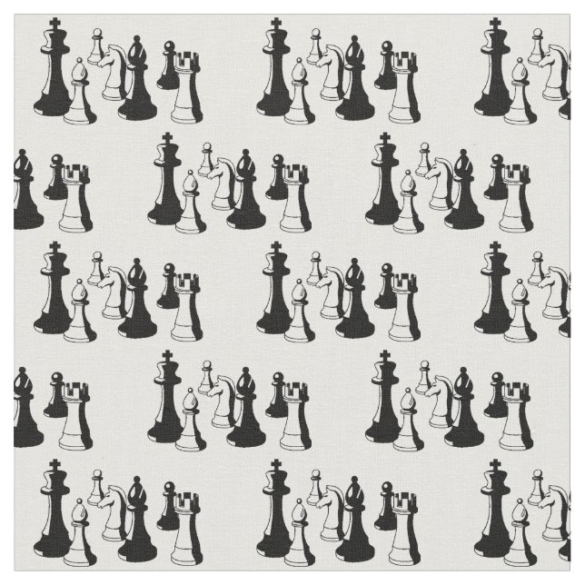 Chess Pieces Vintage Art #2 Fabric (Close Up)