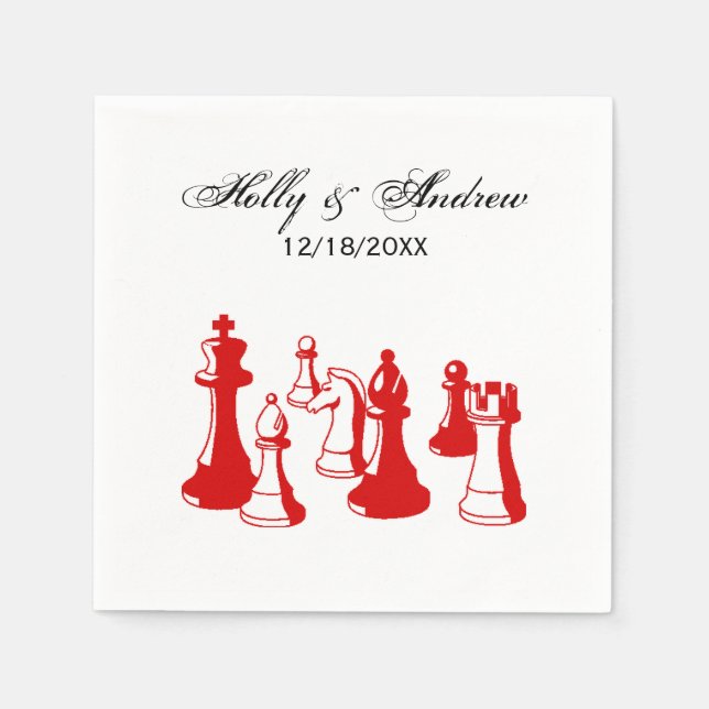 Chess Pieces Vintage Art #2 Red Napkin (Front)