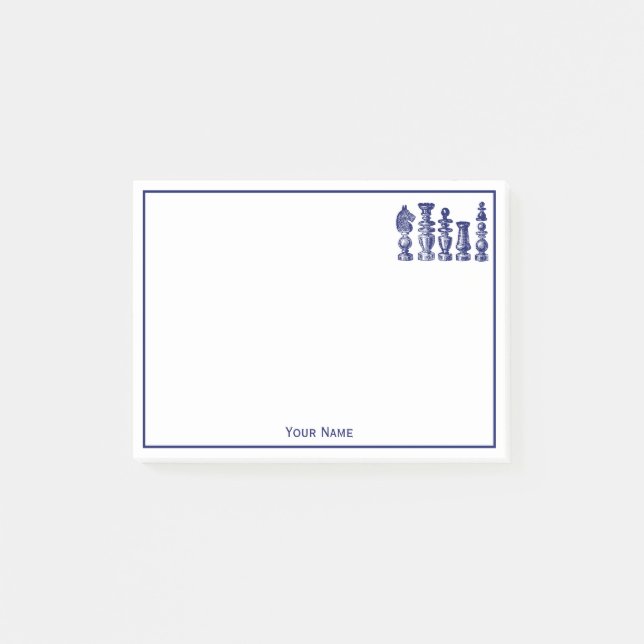 Chess Pieces Vintage Art Blue Post-it Notes (Front)