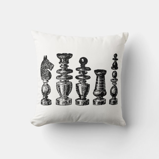 Chess Pieces Vintage Art Cushion (Front)