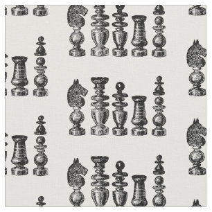 Chess Pieces Vintage Art Fabric