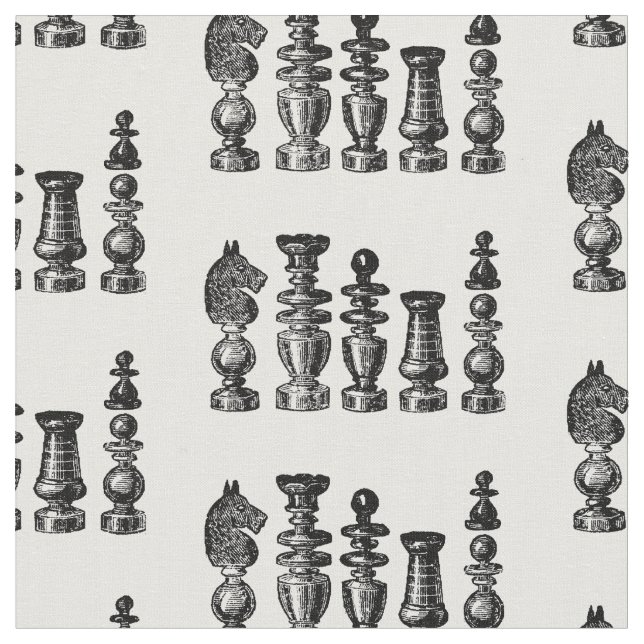 Chess Pieces Vintage Art Fabric (Close Up)