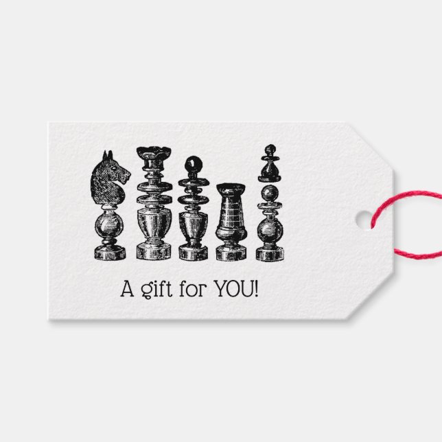 Chess Pieces Vintage Art Gift Tags (Front (Horizontal))