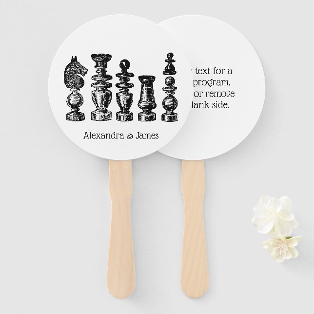 Chess Pieces Vintage Art Hand Fan (Front and Back)