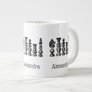 Chess Pieces Vintage Art Large Coffee Mug