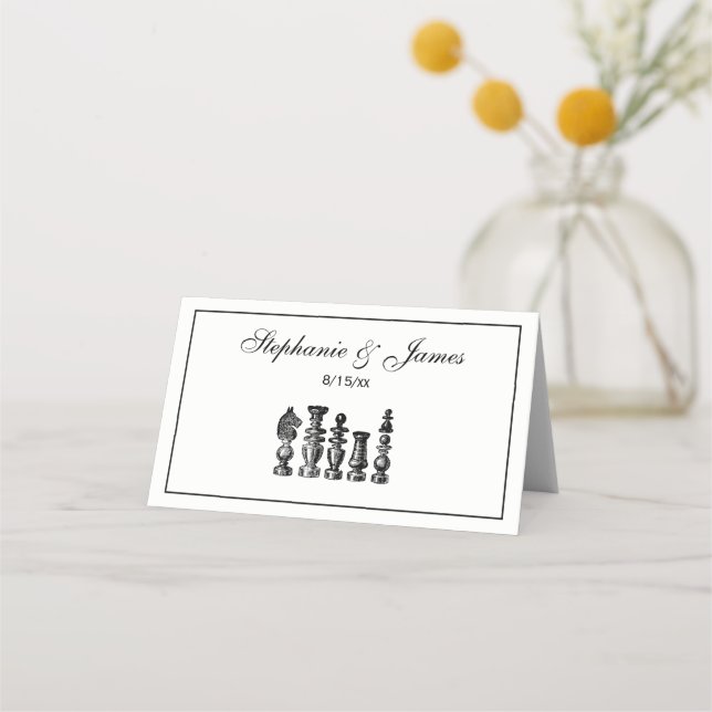 Chess Pieces Vintage Art Place Card (Front)