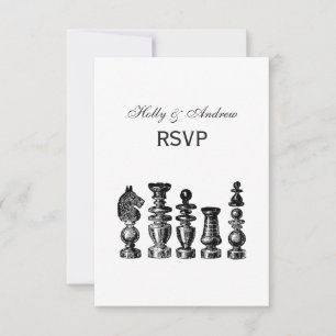 Chess Pieces Vintage Art RSVP Card