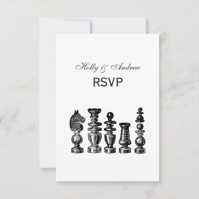 Chess Pieces Vintage Art RSVP Card (Front)