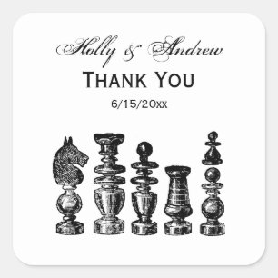 Chess Pieces Vintage Art Square Sticker