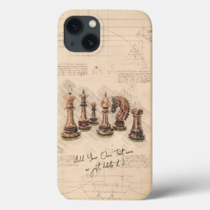 Chess Pieces Vintage Sketch Art. Player Gift iPhone 13 Case