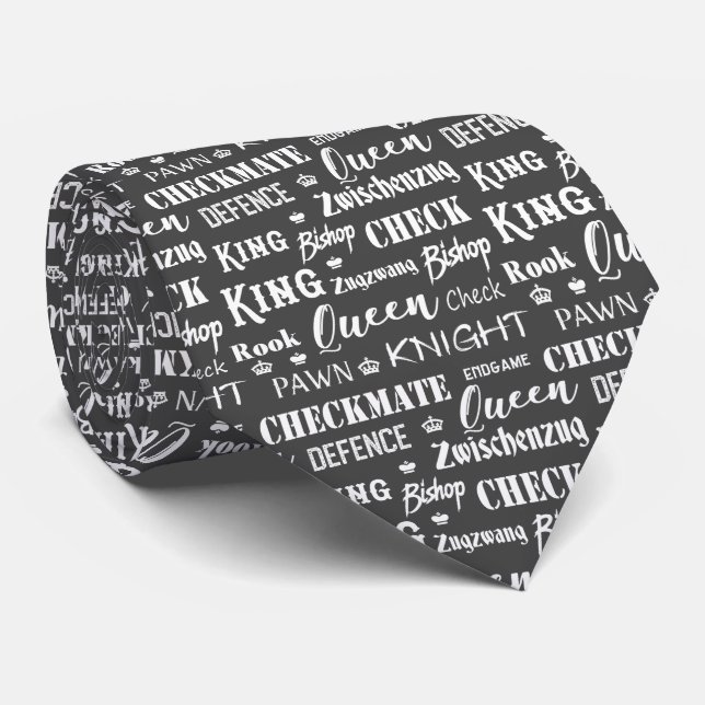 Chess Player Gray White Patterned Tie (Rolled)