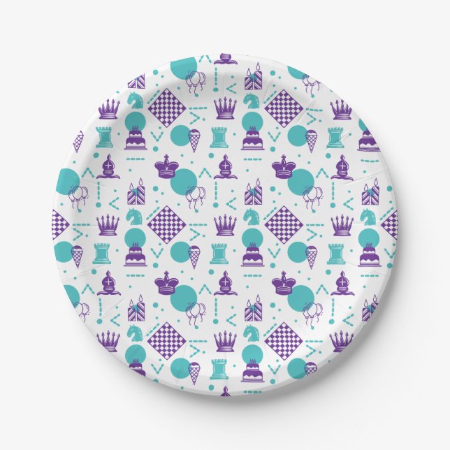 Chess Player Pieces - Party Art Pattern Paper Plate (Front)