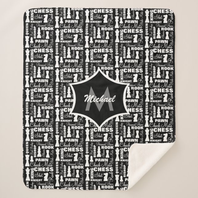 Chess Player Theme Cool Monogrammed Sherpa Blanket (Front)