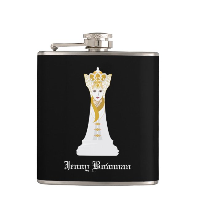 Chess queen / Personalised Name Hip Flask (Front)
