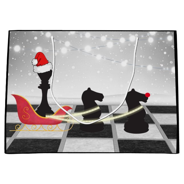 Chess Santa Claus and Reindeer Christmas Large Gift Bag (Front)