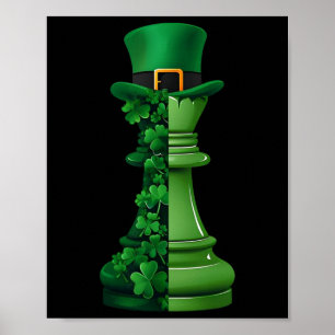 Chess Shamrock Leprechaun Patricks Day Womens Mens Poster
