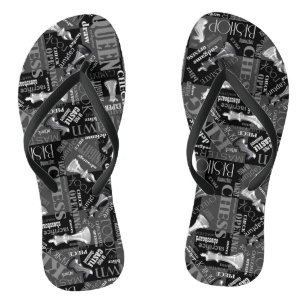 Chess Terms and Pieces Black and White ID784 Jandals