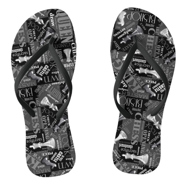 Chess Terms and Pieces Black and White ID784 Jandals (Footbed)