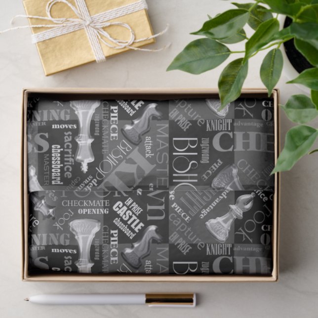 Chess Terms and Pieces Black and White ID784 Tissue Paper (Gift)