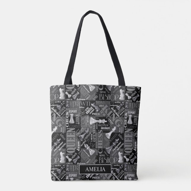 Chess Terms and Pieces Black and White ID784 Tote Bag (Back)