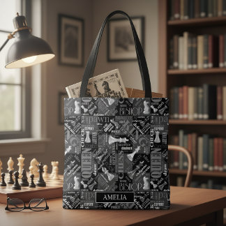 Chess Terms and Pieces Black and White ID784 Tote Bag