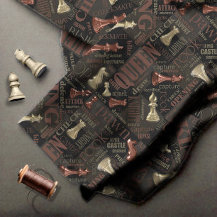 Chess Terms and Pieces Copper and Gold ID784 Fabric