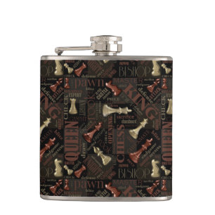 Chess Terms and Pieces Copper and Gold ID784 Hip Flask