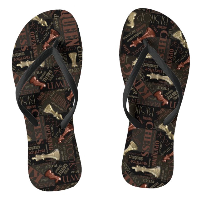 Chess Terms and Pieces Copper and Gold ID784 Jandals (Footbed)