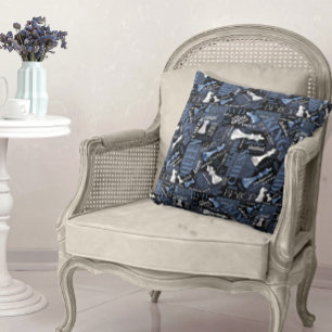 Chess Terms and Pieces Silver and Blue ID784 Cushion