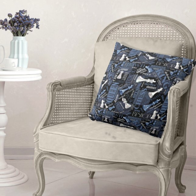 Chess Terms and Pieces Silver and Blue ID784 Cushion (Creator Uploaded)