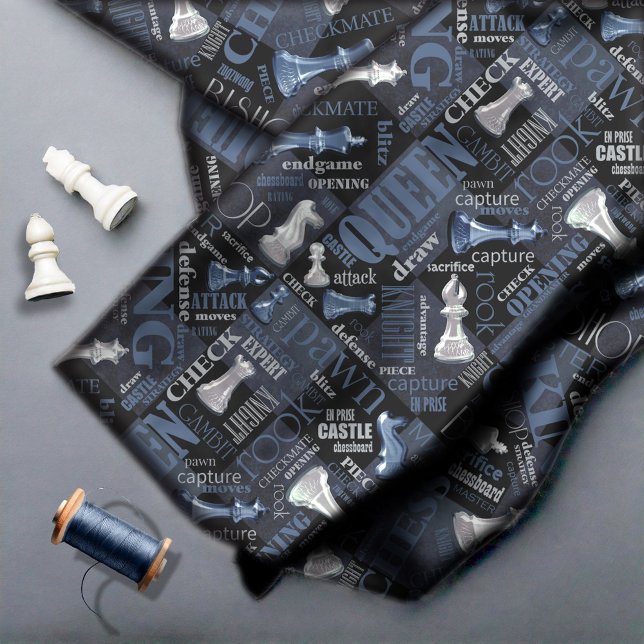 Chess Terms and Pieces Silver and Blue ID784 Fabric (Creator Uploaded)